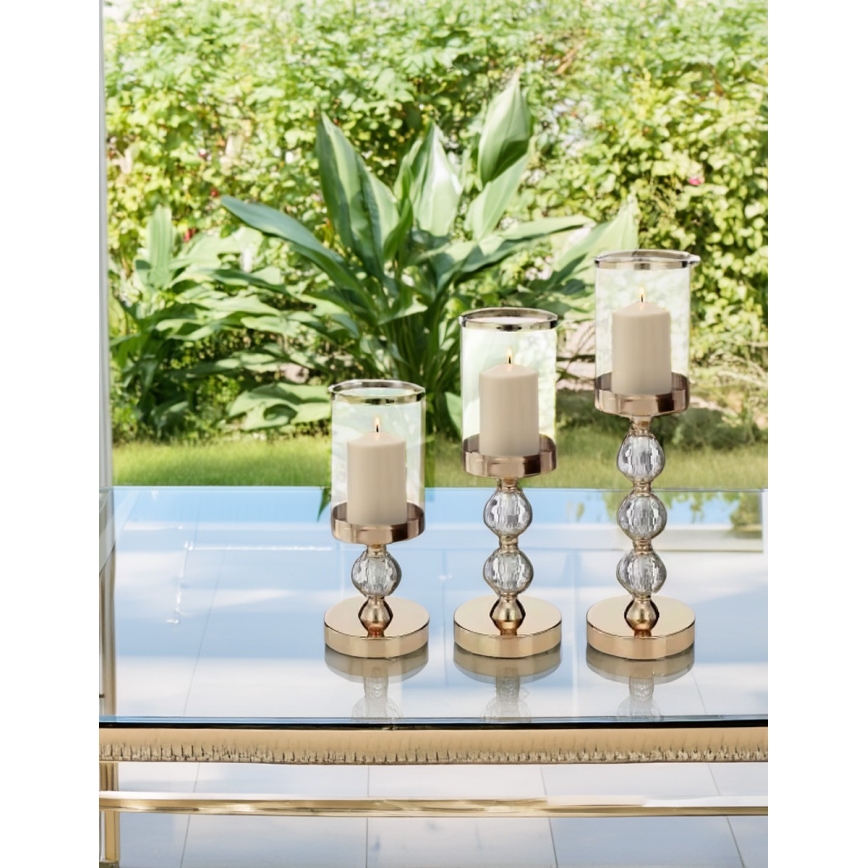 Set de 3 portavelas dorados