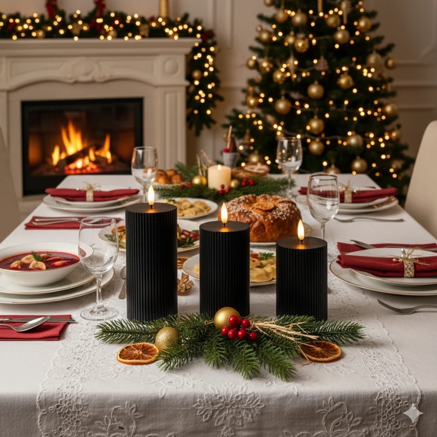 Set de 3 velas LED BRILLO LED/2xAA color negro + mando a distancia