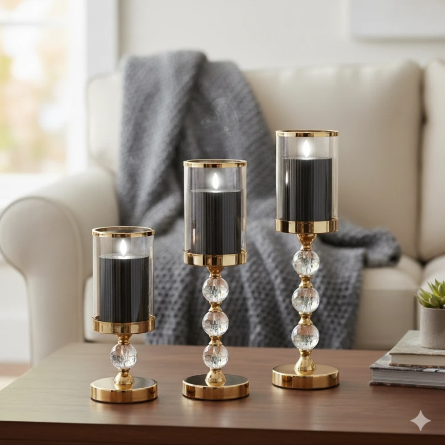 Set de 3 velas LED BRILLO LED/2xAA color negro + mando a distancia