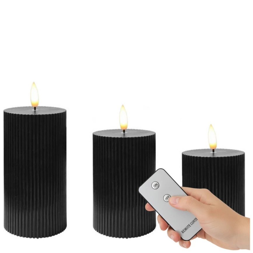 Set de 3 velas LED BRILLO LED/2xAA color negro + mando a distancia