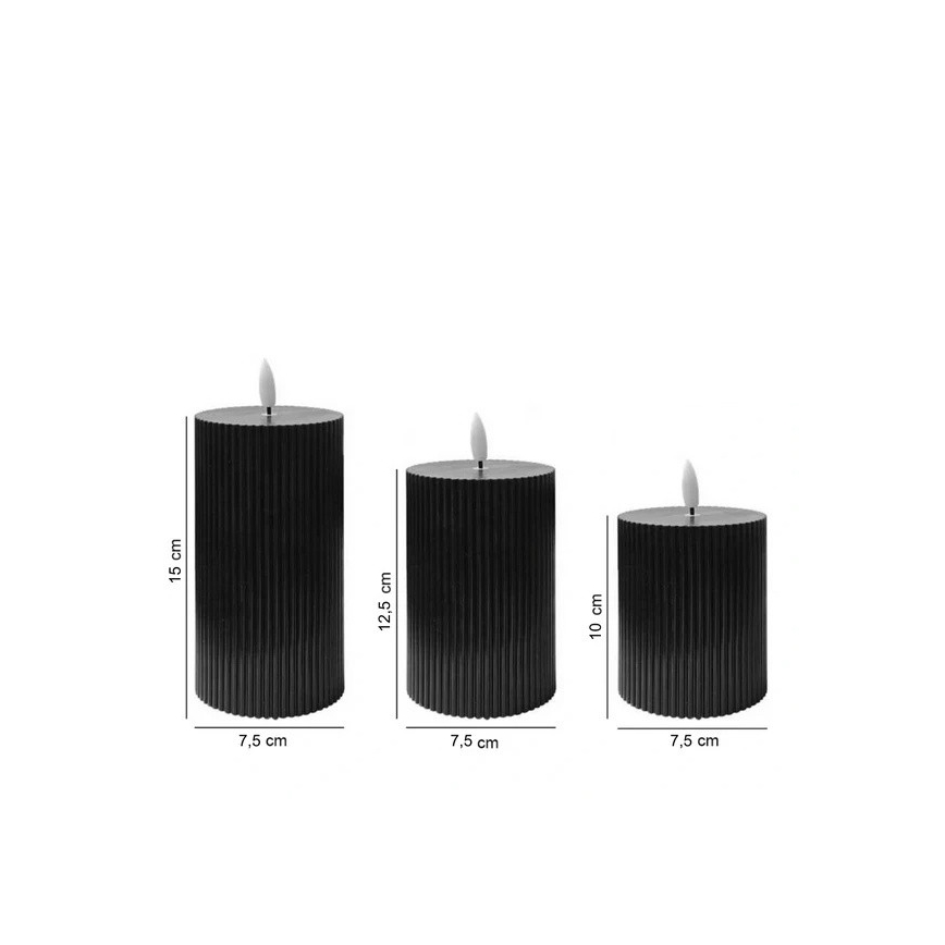 Set de 3 velas LED BRILLO LED/2xAA color negro + mando a distancia