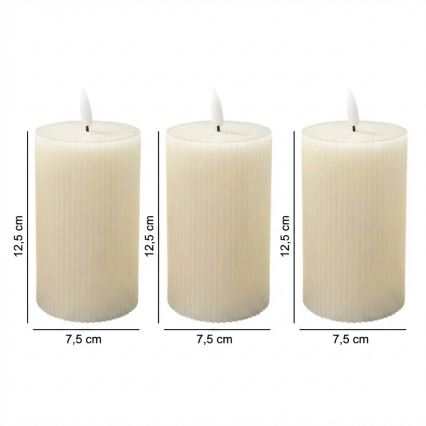 Set de 3 velas LED BRILLO LED/3xAAA 12,5 cm color crema + mando a distancia