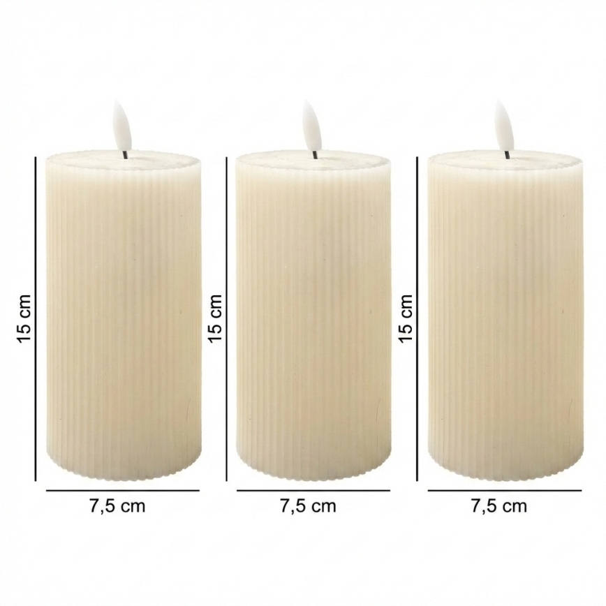 Set de 3 velas LED BRILLO LED/3xAAA 15 cm color crema + mando a distancia