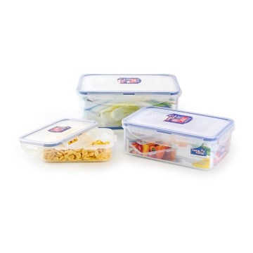 SET DE 3x Recipiente para alimentos LOCK azul/transparente