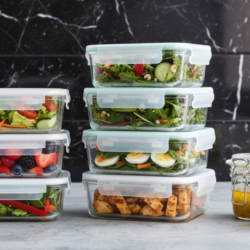 Set de 4 envases para alimentos, transparentes/verde menta