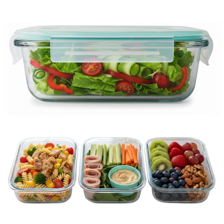 Set de 4 envases para alimentos, transparentes/verde menta