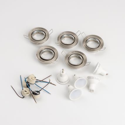 Set de 5 luminarias empotradas para baño 1x GU10/4W/230V IP23, acabado cromo mate