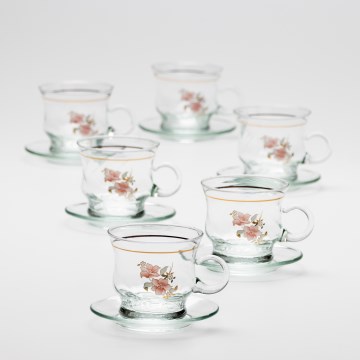 Set de 6 tazas de cristal con platillo, ramo transparente n.º 4