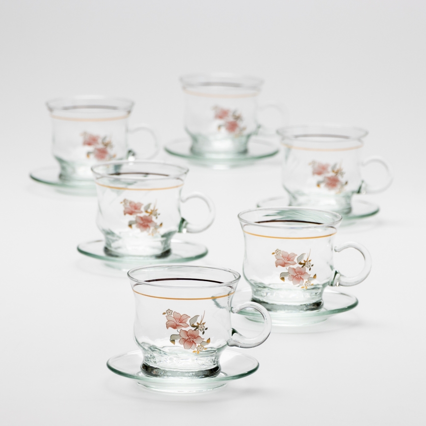 Set de 6 tazas de cristal con platillo, ramo transparente n.º 4