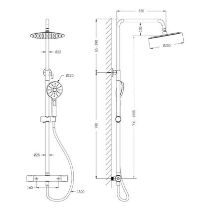 Set de ducha con grifo termostático DRAGOR, latón pulido