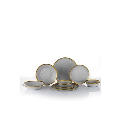 Set de vajilla 16 piezas gris/dorado/porcelana