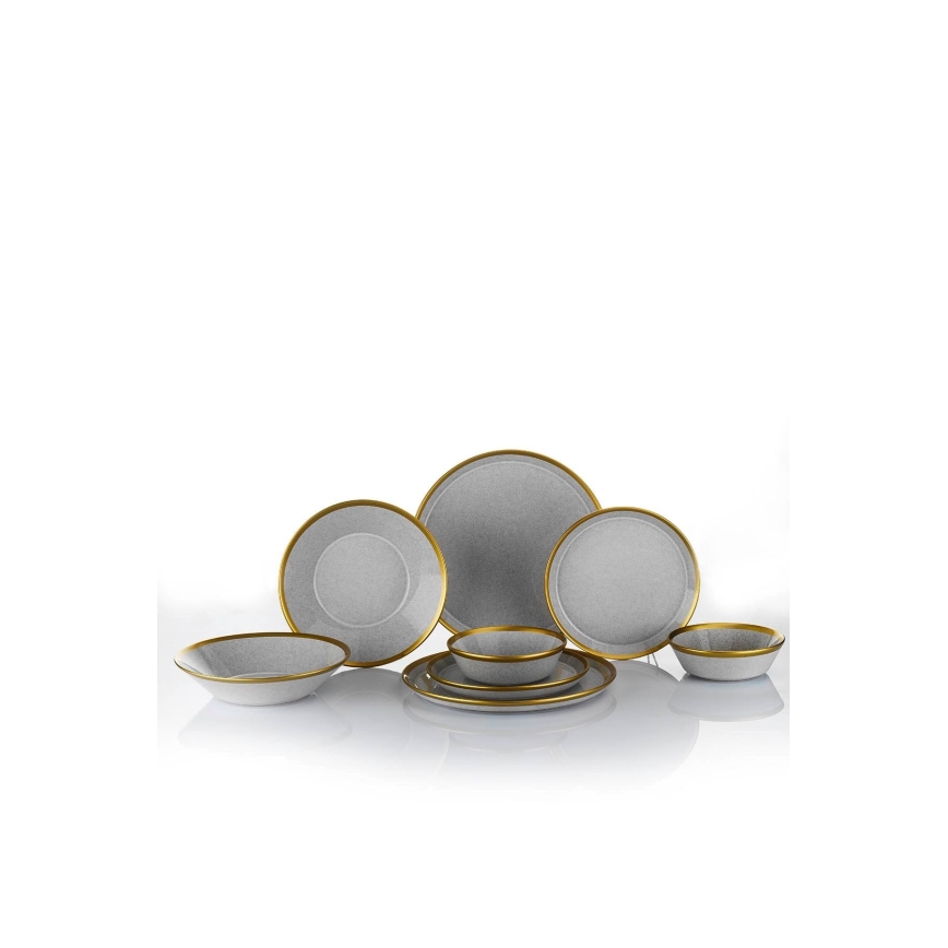 Set de vajilla 16 piezas gris/dorado/porcelana