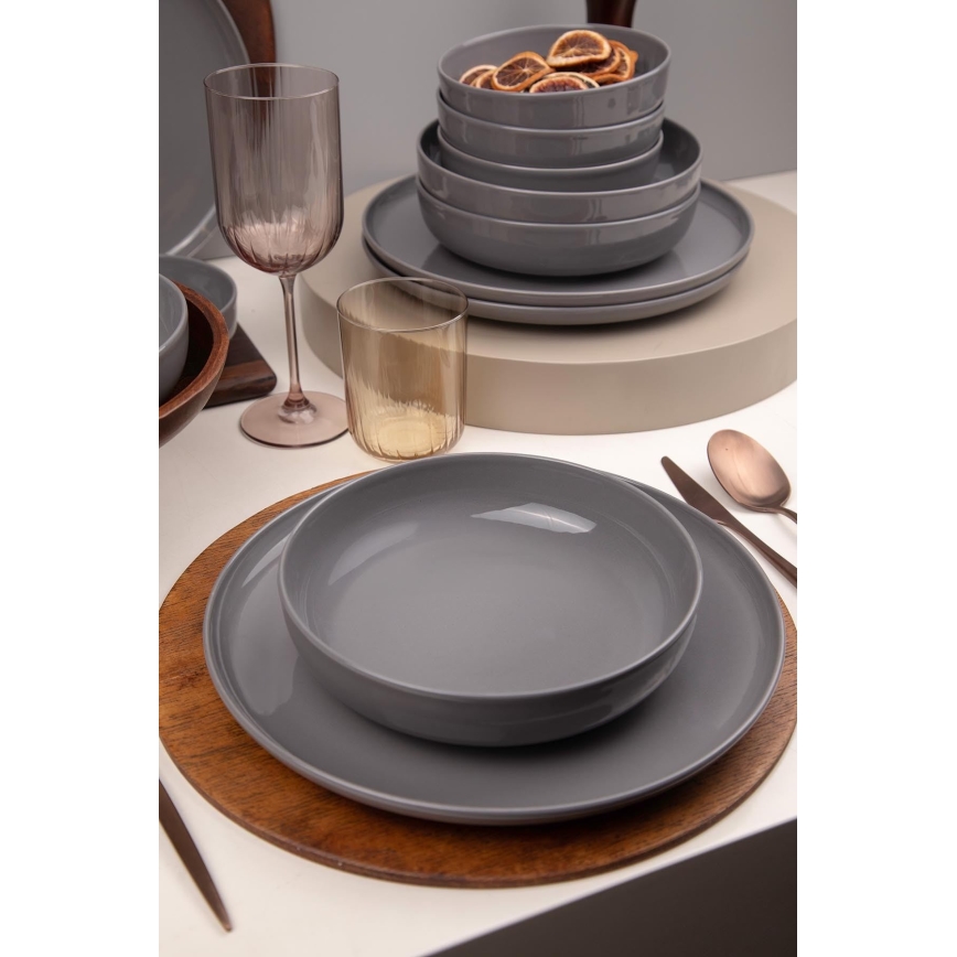 Set de vajilla de 12 piezas, gris/porcelana