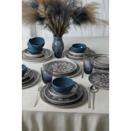 Set de vajilla de 24 piezas azul/crema/gres