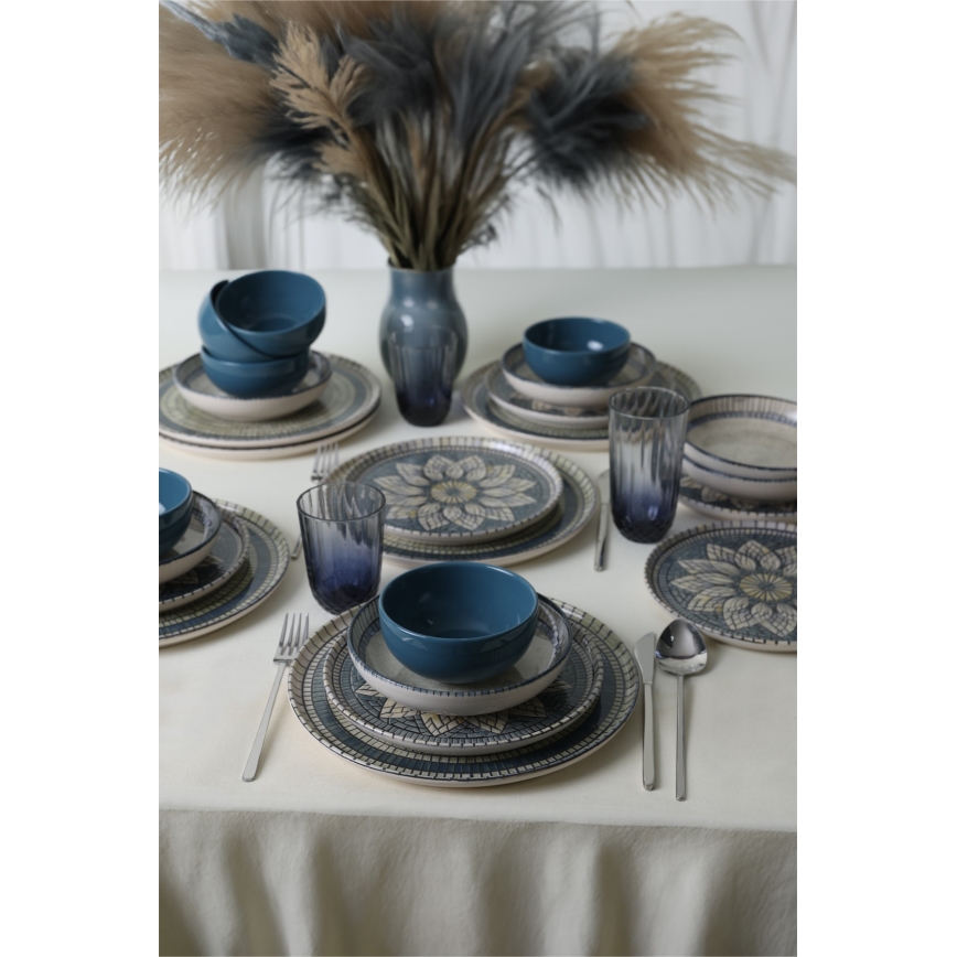 Set de vajilla de 24 piezas azul/crema/gres