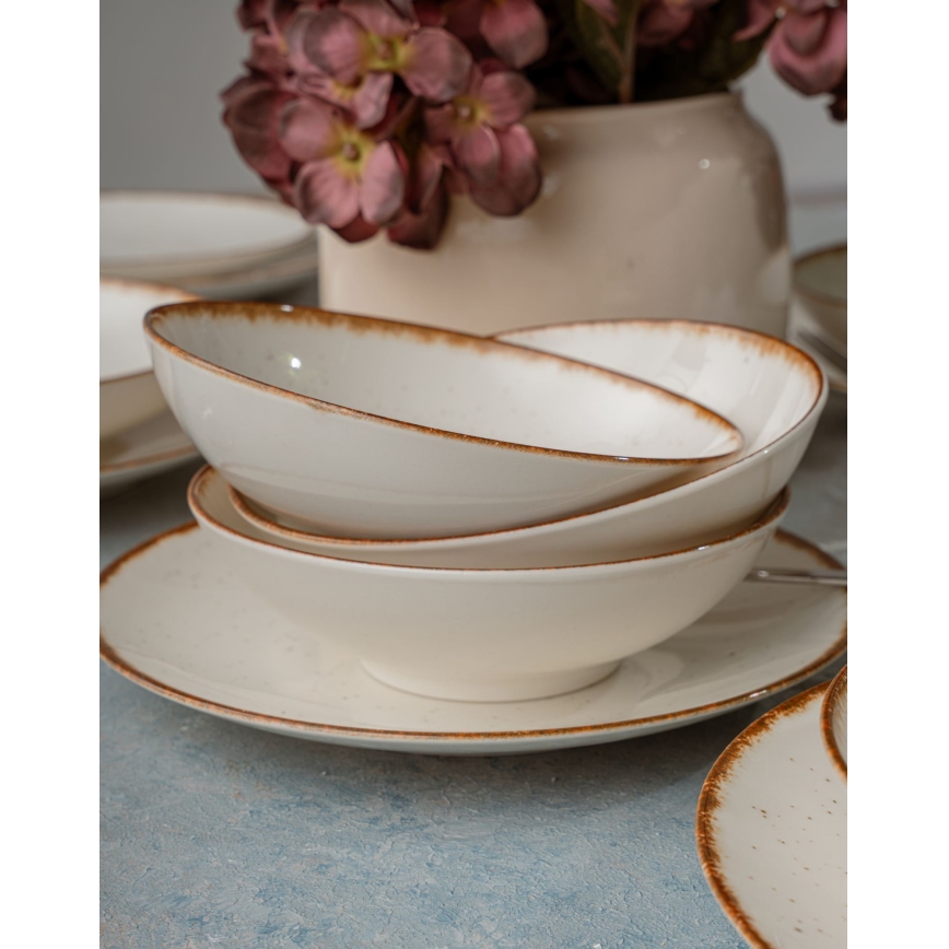 Set de vajilla de 24 piezas beige/marrón/porcelana