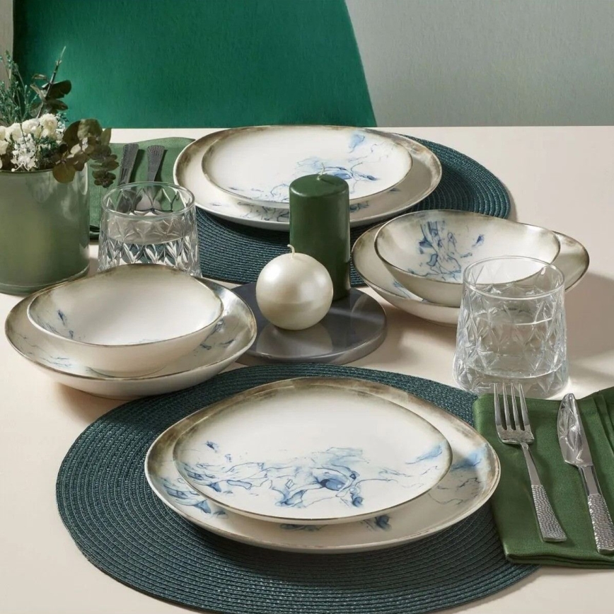 Set de vajilla de 24 piezas blanco/azul/porcelana