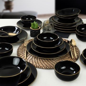 Set de vajilla de 24 piezas negro/dorado/gres