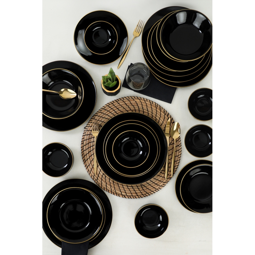 Set de vajilla de 24 piezas negro/dorado/gres