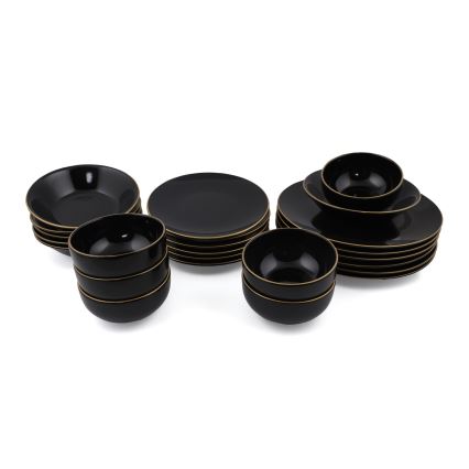 Set de vajilla de 24 piezas negro/dorado/gres