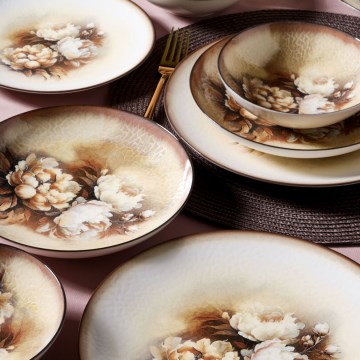 Set de vajilla de porcelana, 26 piezas, beige/marrón/blanco