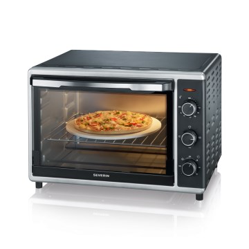 Severin TO 2058 - Horno de convección con grill y piedra para pizza, 1800 W/230 V, 42 l, negro