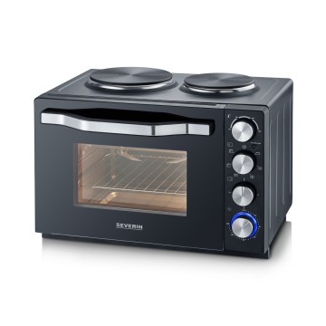 Severin TO 2074 - Horno de convección con función grill y placas de cocción, 2500 W/230 V, 30 l, negro