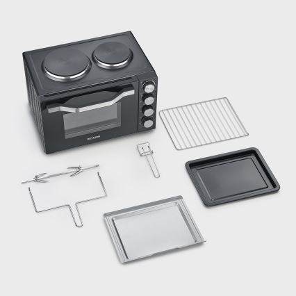 Severin TO 2074 - Horno de convección con grill y placas de cocción eléctricas 2500W/230V 30 l negro