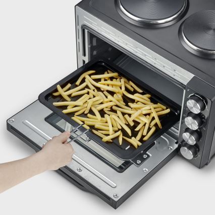 Severin TO 2074 - Horno de convección con grill y placas de cocción eléctricas 2500W/230V 30 l negro