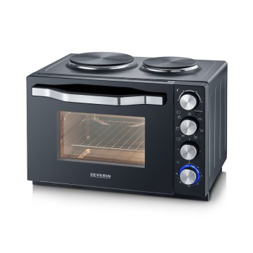 Severin TO 2074 - Horno de convección con grill y placas de cocción eléctricas 2500W/230V 30 l negro
