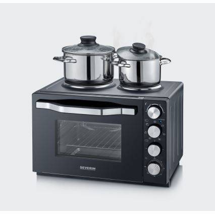 Severin TO 2074 - Horno de convección con función grill y placas de cocción, 2500 W/230 V, 30 l, negro