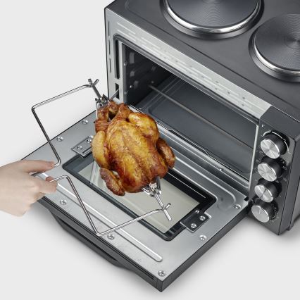 Severin TO 2074 - Horno de convección con función grill y placas de cocción, 2500 W/230 V, 30 l, negro