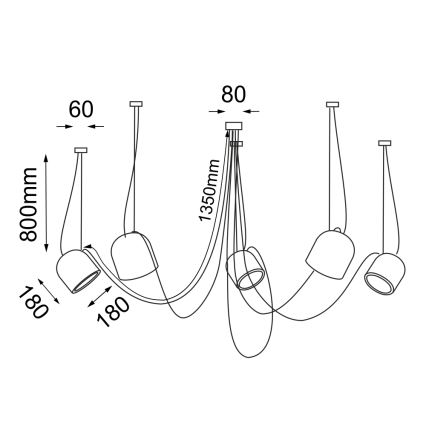 Shilo - Lámpara colgante 5xE14/15W/230V araña negro