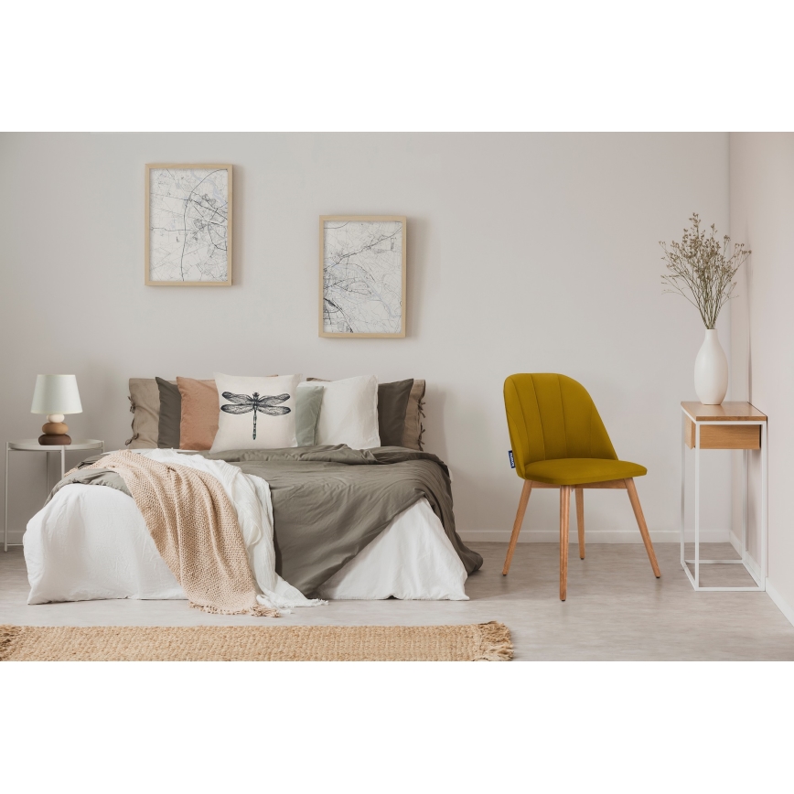 Silla de comedor BAKERI 86x48 cm amarillo/roble claro