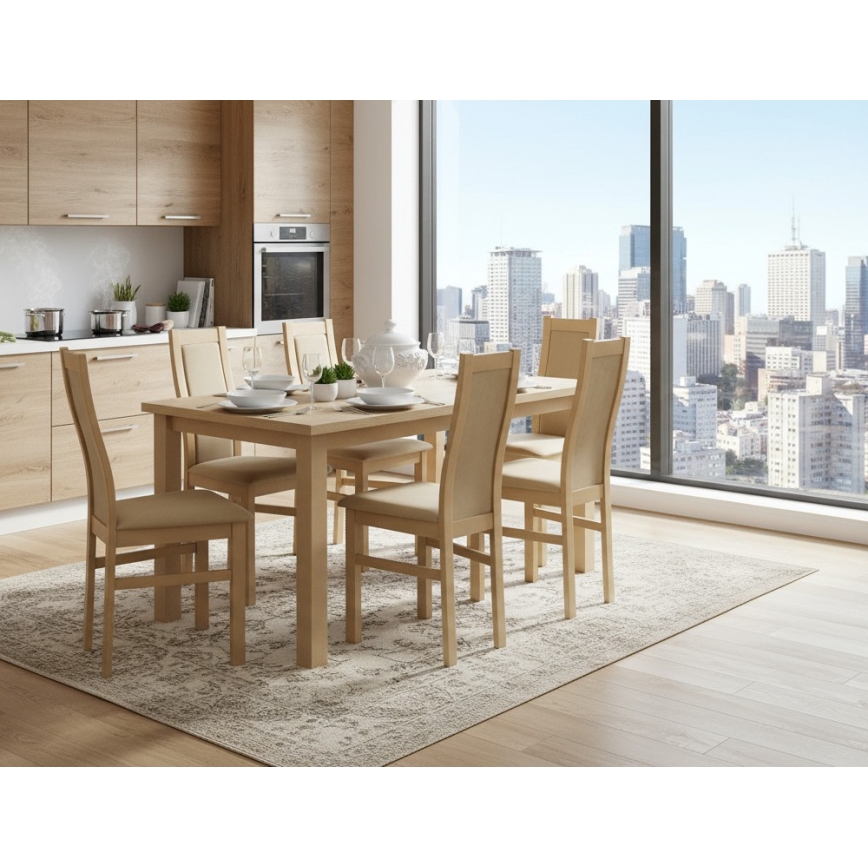 Silla de comedor ZOE roble/crema