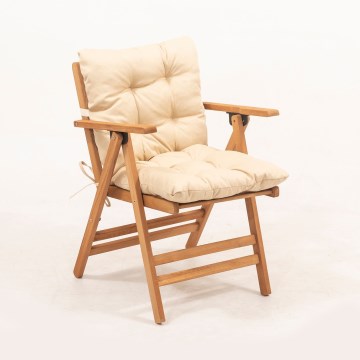 Sillón de jardín plegable con cojín beige/madera de haya