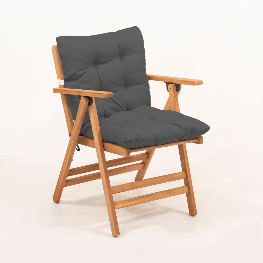 Sillón de jardín plegable con cojín gris/carpino