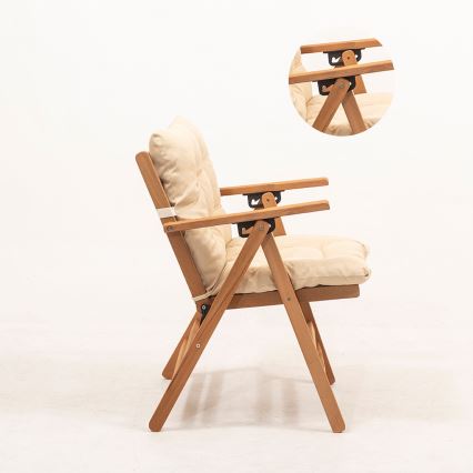 Sillón de jardín plegable con cojín beige/madera de haya