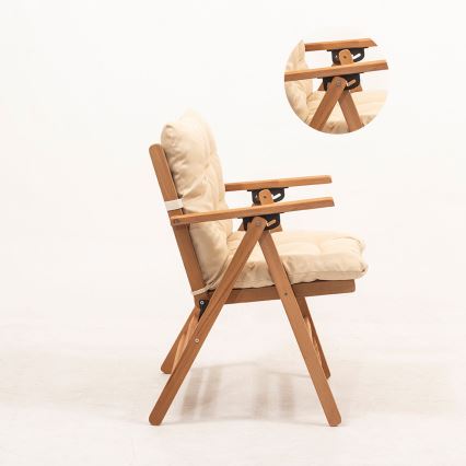 Sillón de jardín plegable con cojín beige/madera de haya