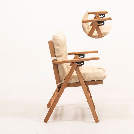 Sillón de jardín plegable con cojín beige/madera de haya