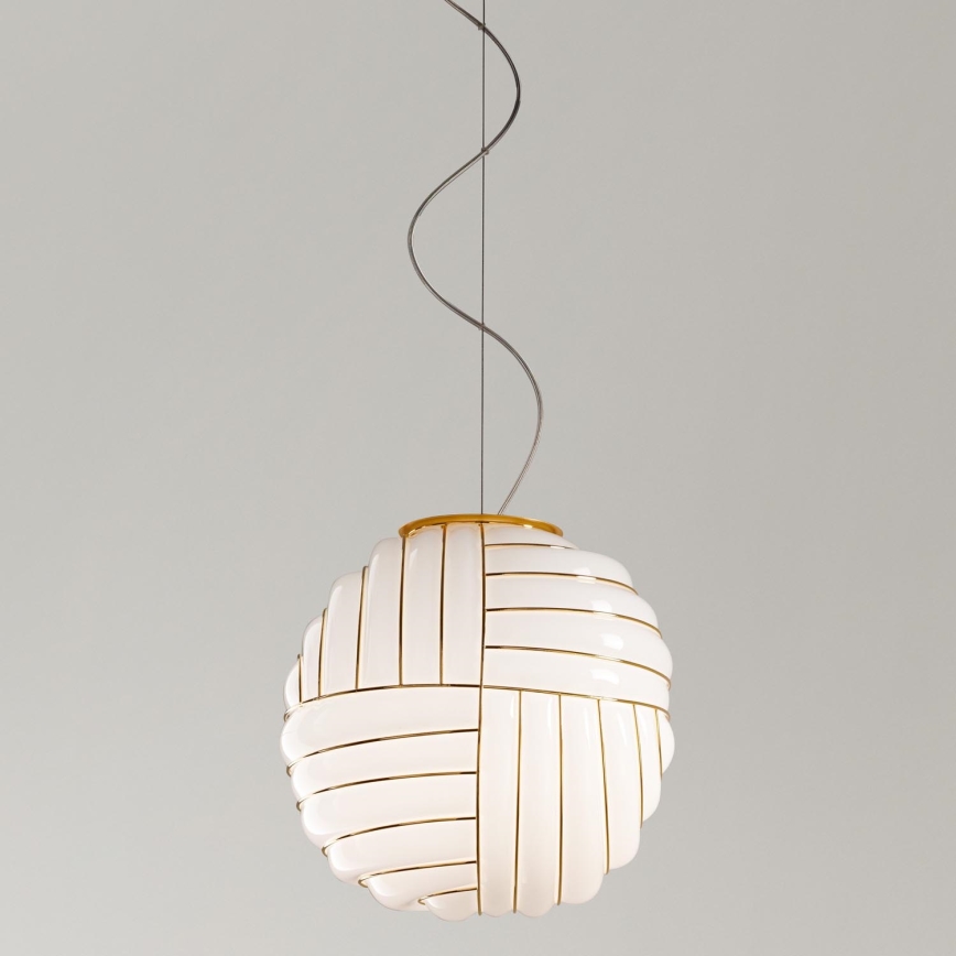 SIRU - Lámpara colgante CARTESIO 1xE27/60W/230V dorado/blanco Vidrio veneciano