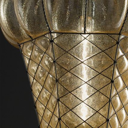 SIRU - Lámpara colgante con cadena BABÀ 1xE27/60W/230V diá. 30 cm beige/marrón Vidrio veneciano