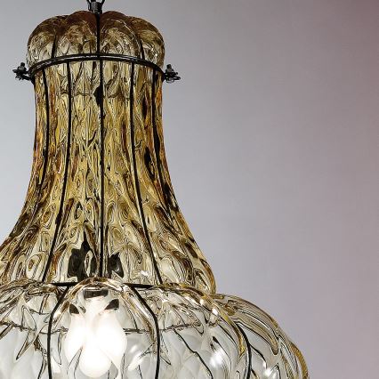 SIRU - Lámpara colgante con cadena DOGE 1xE27/60W/230V diá. 30 cm beige/negro Vidrio veneciano