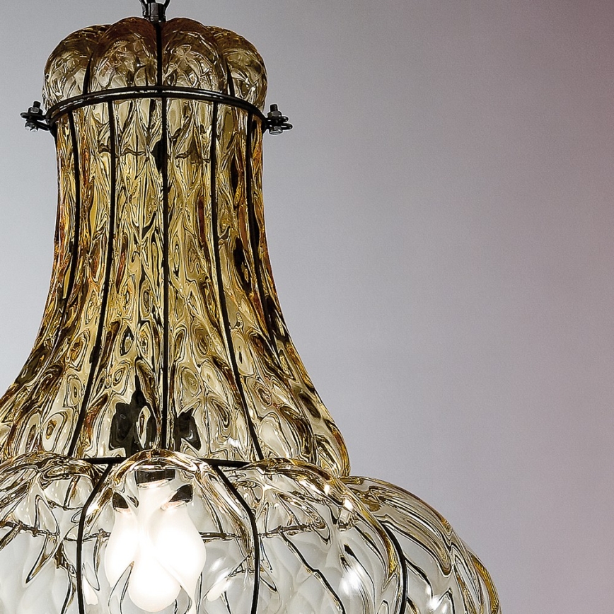 SIRU - Lámpara colgante con cadena DOGE 1xE27/60W/230V diá. 30 cm beige/negro Vidrio veneciano