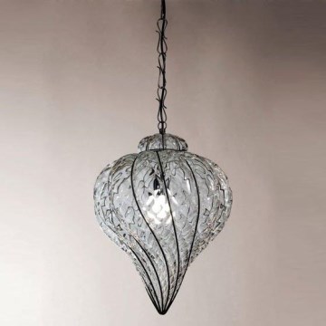 SIRU - Lámpara colgante con cadena GOCCIA 1xE27/60W/230V diá. 25 cm transparente/marrón Vidrio veneciano
