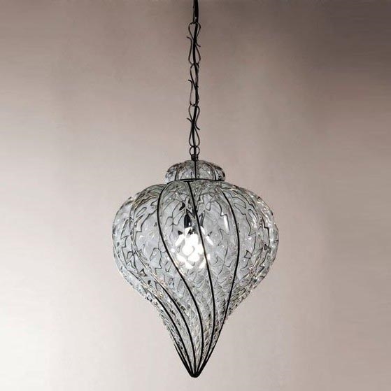 SIRU - Lámpara colgante con cadena GOCCIA 1xE27/60W/230V diá. 25 cm transparente/marrón Vidrio veneciano