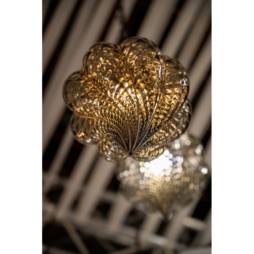 SIRU - Lámpara colgante con cadena GOCCIA 1xE27/60W/230V diá. 25 cm beige/marrón Vidrio veneciano