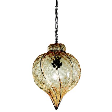 SIRU - Lámpara colgante con cadena GOCCIA 1xE27/60W/230V diá. 25 cm beige/marrón Vidrio veneciano