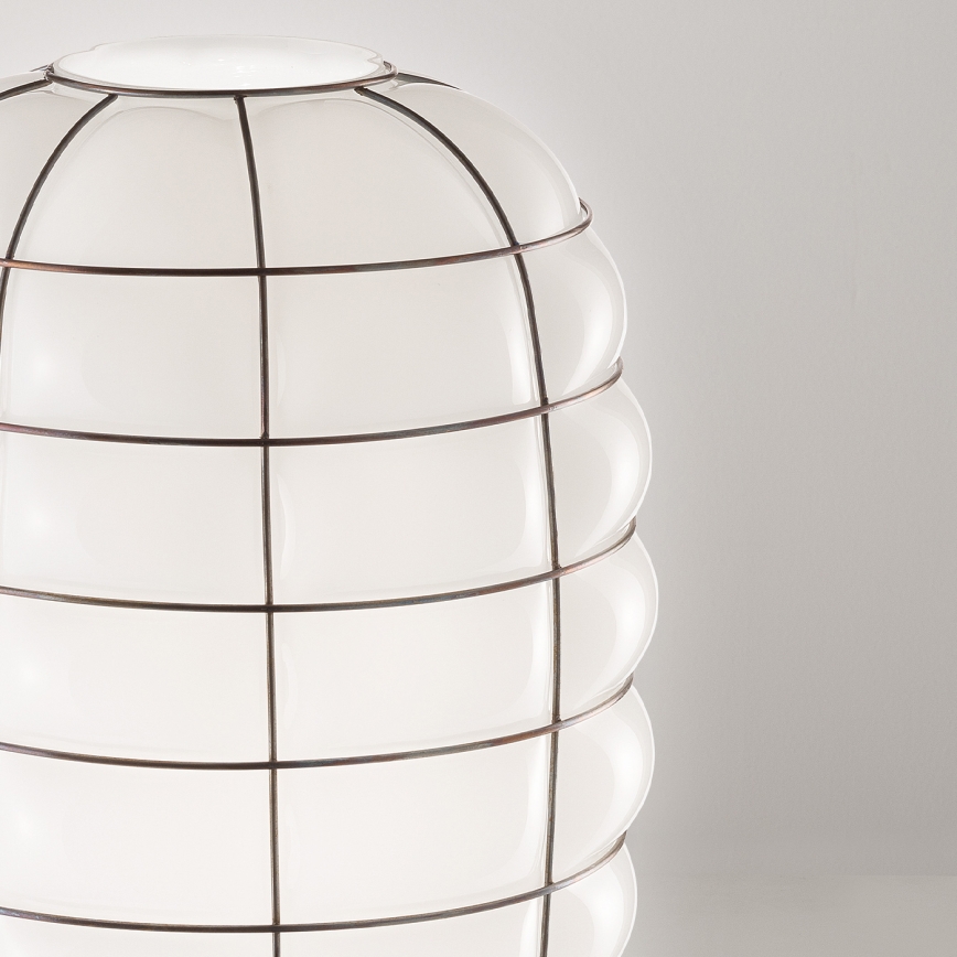 SIRU - Lámpara colgante LANTERNA 1xE27/60W/230V diá. 32 cm negro/blanco Vidrio veneciano