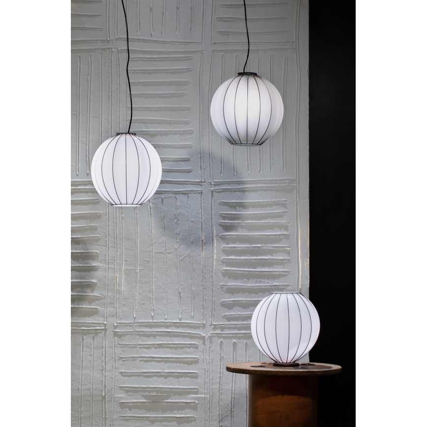 SIRU - Lámpara colgante SFERA 1xE27/60W/230V diá. 32 cm negro/blanco Vidrio veneciano